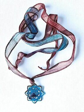 Unique Purple & Blue Bohemian Multi Layered Silk Wrap Ribbon Bracelet